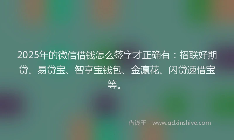 2025年的微信借钱怎么签字才正确有：招联好期贷、易贷宝、智享宝钱包、金瀛花、闪贷速借宝等。