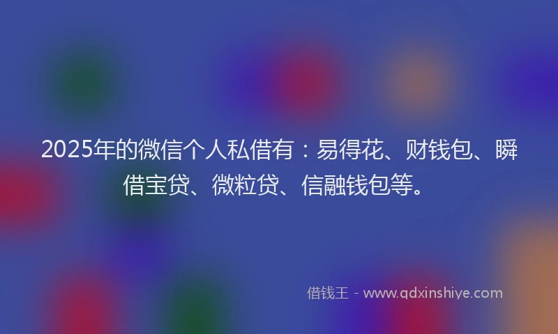2025年的微信个人私借有：易得花、财钱包、瞬借宝贷、微粒贷、信融钱包等。