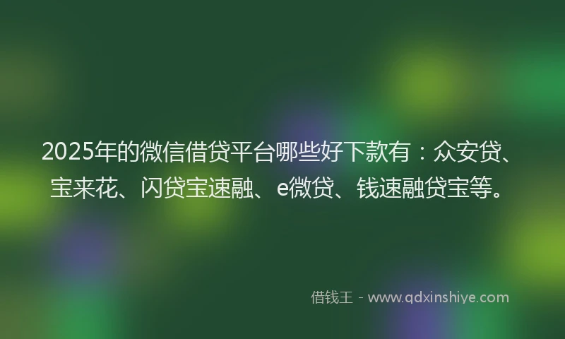 2025年的微信借贷平台哪些好下款有：众安贷、宝来花、闪贷宝速融、e微贷、钱速融贷宝等。