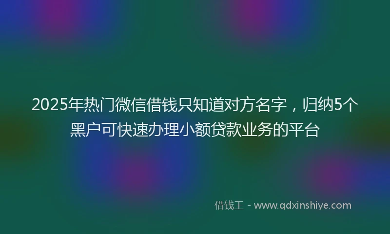 2025年热门微信借钱只知道对方名字，归纳5个黑户可快速办理小额贷款业务的平台