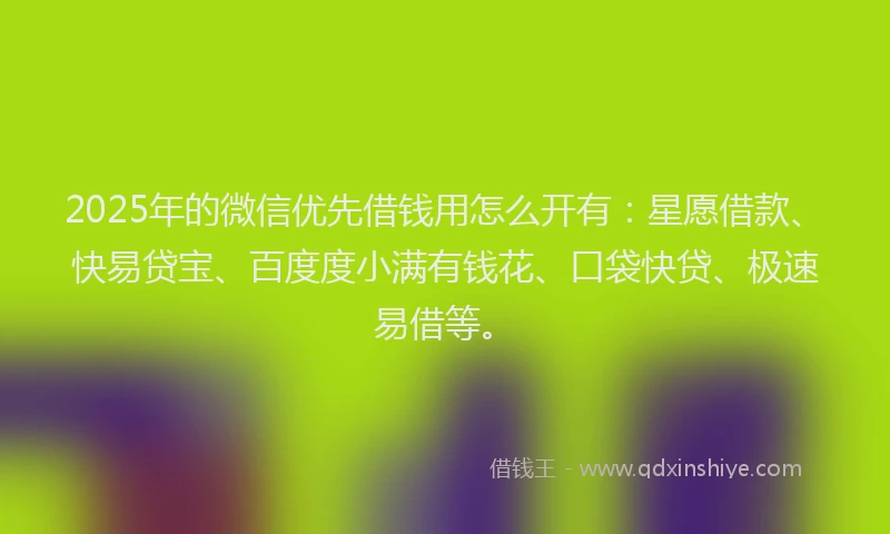2025年的微信优先借钱用怎么开有：星愿借款、快易贷宝、百度度小满有钱花、口袋快贷、极速易借等。