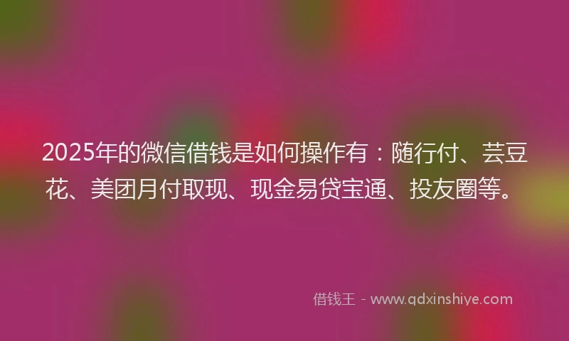 2025年的微信借钱是如何操作有：随行付、芸豆花、美团月付取现、现金易贷宝通、投友圈等。