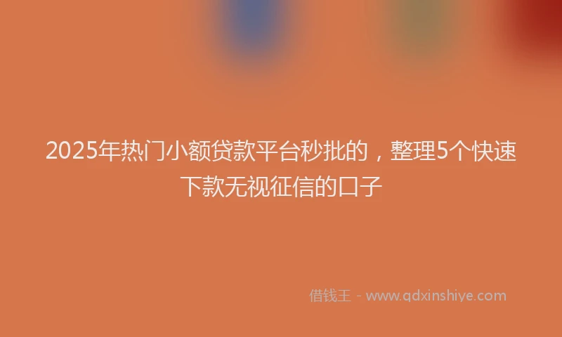2025年热门小额贷款平台秒批的，整理5个快速下款无视征信的口子