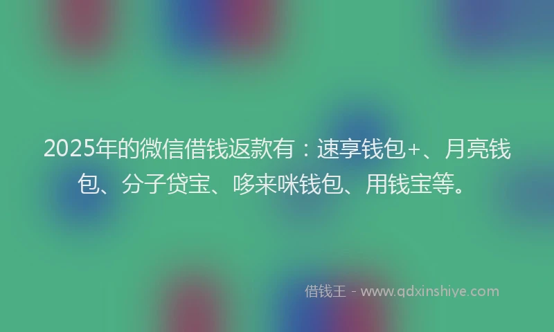 2025年的微信借钱返款有：速享钱包+、月亮钱包、分子贷宝、哆来咪钱包、用钱宝等。