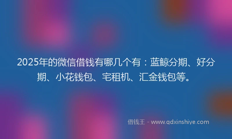 2025年的微信借钱有哪几个有：蓝鲸分期、好分期、小花钱包、宅租机、汇金钱包等。