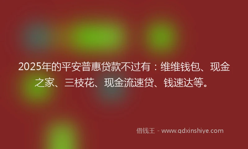 2025年的平安普惠贷款不过有：维维钱包、现金之家、三枝花、现金流速贷、钱速达等。