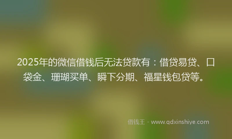 2025年的微信借钱后无法贷款有：借贷易贷、口袋金、珊瑚买单、瞬下分期、福星钱包贷等。