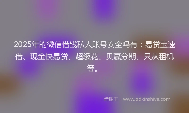 2025年的微信借钱私人账号安全吗有：易贷宝速借、现金快易贷、超级花、贝赢分期、只从租机等。