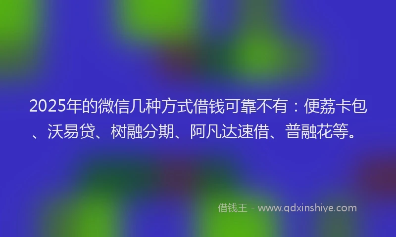 2025年的微信几种方式借钱可靠不有：便荔卡包、沃易贷、树融分期、阿凡达速借、普融花等。