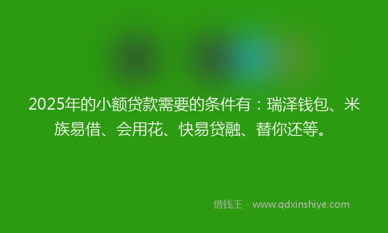 2025年的小额贷款需要的条件有：瑞泽钱包、米族易借、会用花、快易贷融、替你还等。