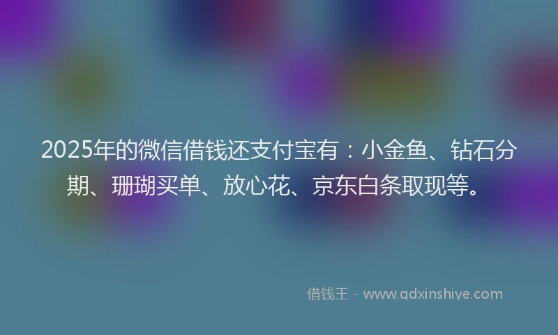 2025年的微信借钱还支付宝有：小金鱼、钻石分期、珊瑚买单、放心花、京东白条取现等。