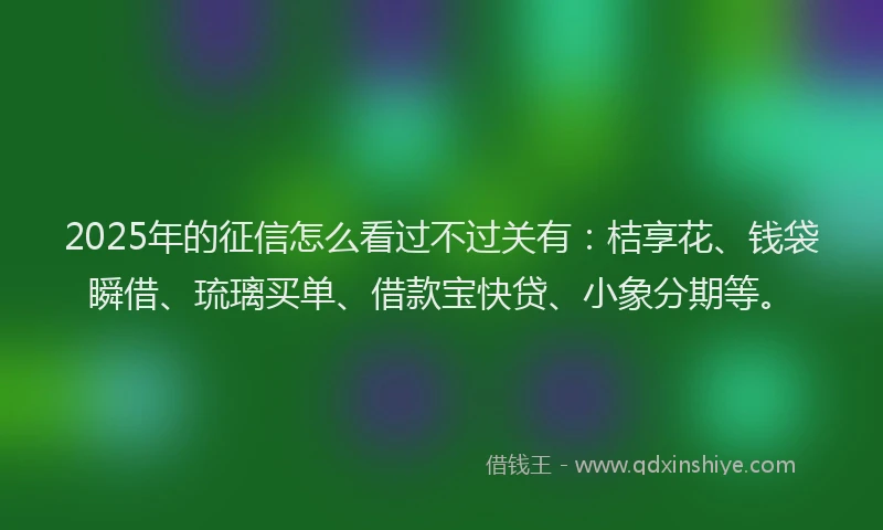 2025年的征信怎么看过不过关有：桔享花、钱袋瞬借、琉璃买单、借款宝快贷、小象分期等。