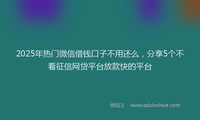 2025年热门微信借钱口子不用还么，分享5个不看征信网贷平台放款快的平台