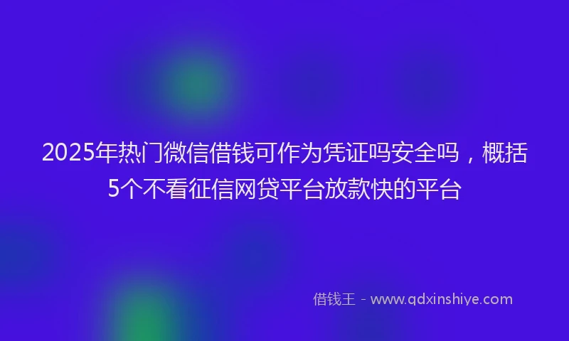 2025年热门微信借钱可作为凭证吗安全吗，概括5个不看征信网贷平台放款快的平台