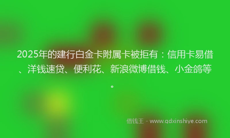 2025年的建行白金卡附属卡被拒有：信用卡易借、洋钱速贷、便利花、新浪微博借钱、小金鸽等。