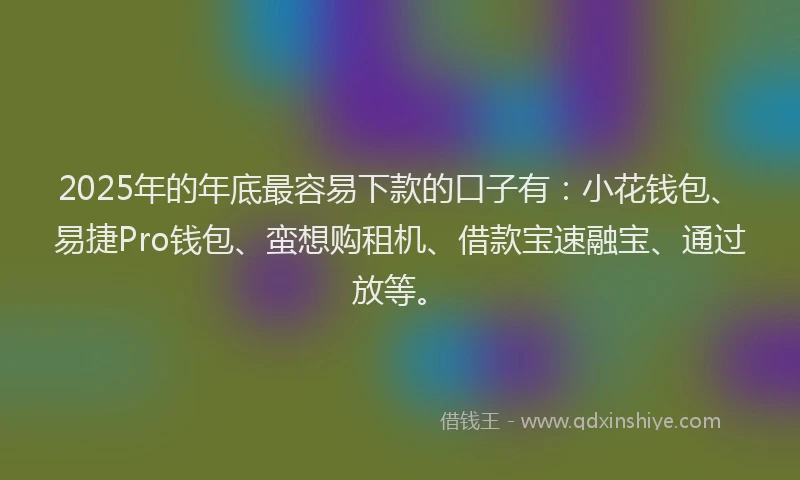 2025年的年底最容易下款的口子有：小花钱包、易捷Pro钱包、蛮想购租机、借款宝速融宝、通过放等。