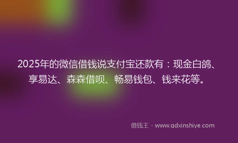 2025年的微信借钱说支付宝还款有：现金白鸽、享易达、森森借呗、畅易钱包、钱来花等。