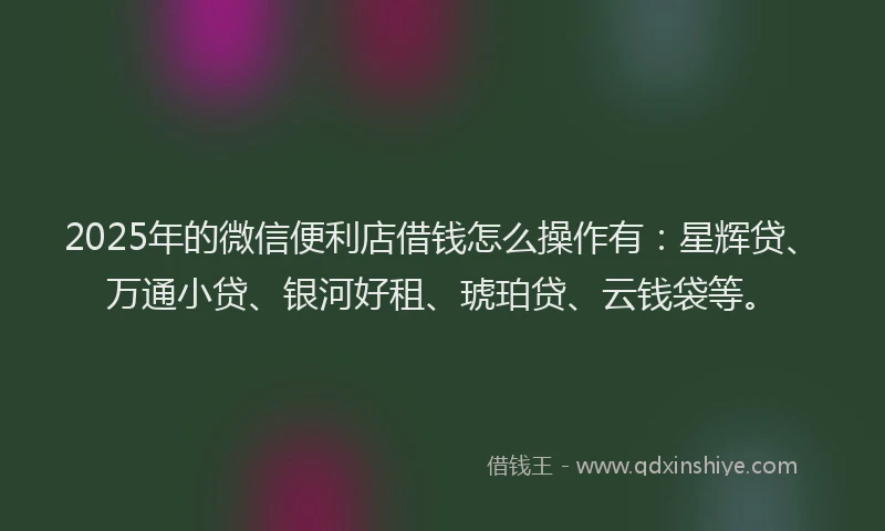 2025年的微信便利店借钱怎么操作有:星辉贷、万通小贷、银河好租、琥珀贷、云钱袋等。