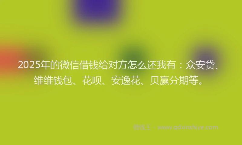 2025年的微信借钱给对方怎么还我有：众安贷、维维钱包、花呗、安逸花、贝赢分期等。