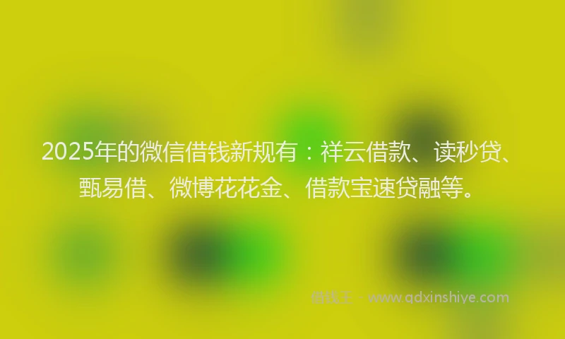 2025年的微信借钱新规有：祥云借款、读秒贷、甄易借、微博花花金、借款宝速贷融等。