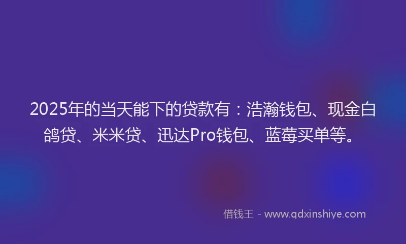 2025年的当天能下的贷款有：浩瀚钱包、现金白鸽贷、米米贷、迅达Pro钱包、蓝莓买单等。
