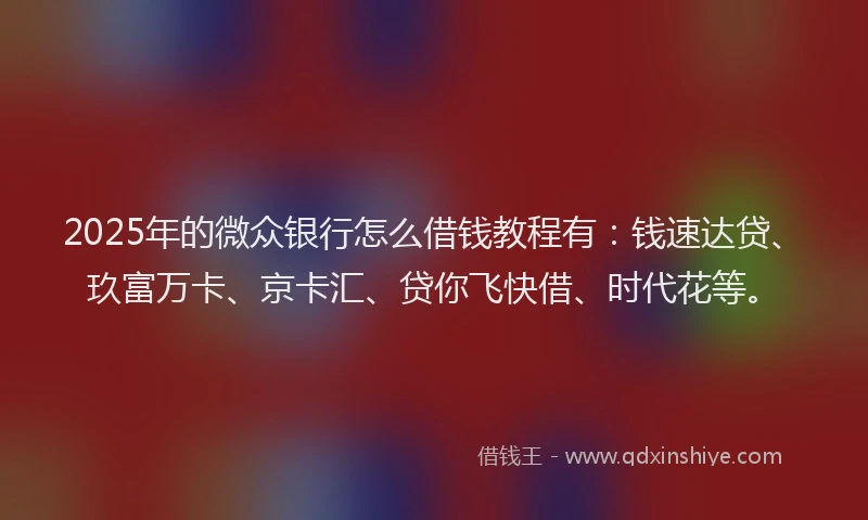 2025年的微众银行怎么借钱教程有：钱速达贷、玖富万卡、京卡汇、贷你飞快借、时代花等。