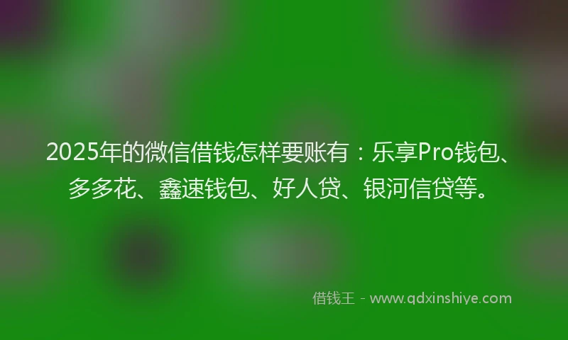 2025年的微信借钱怎样要账有：乐享Pro钱包、多多花、鑫速钱包、好人贷、银河信贷等。