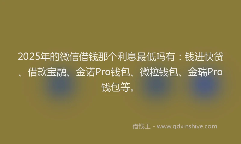 2025年的微信借钱那个利息最低吗有：钱进快贷、借款宝融、金诺Pro钱包、微粒钱包、金瑞Pro钱包等。