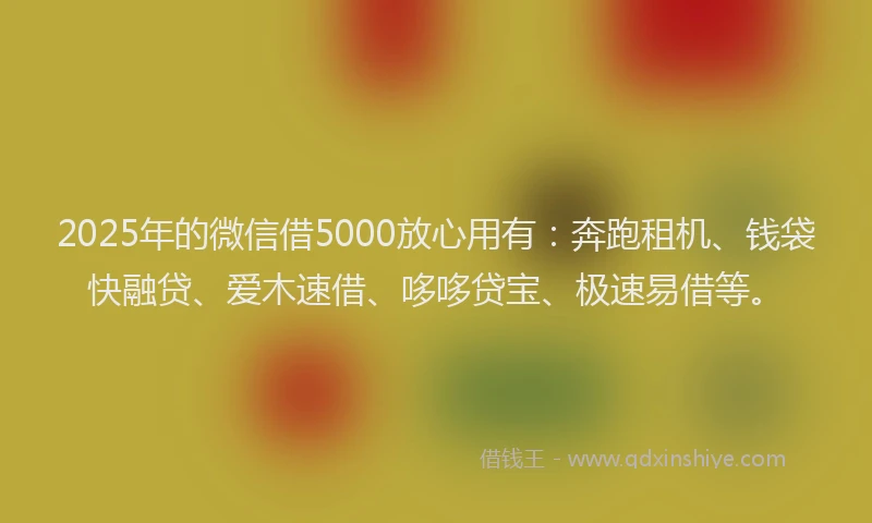 2025年的微信借5000放心用有：奔跑租机、钱袋快融贷、爱木速借、哆哆贷宝、极速易借等。