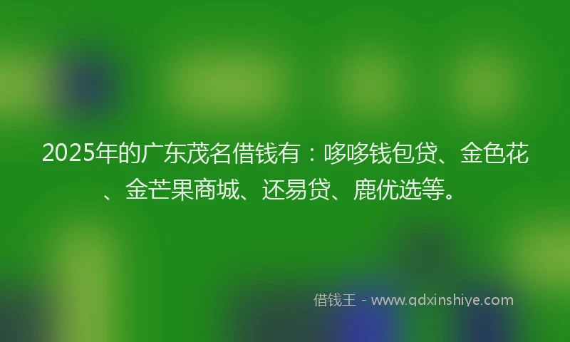 2025年的广东茂名借钱有：哆哆钱包贷、金色花、金芒果商城、还易贷、鹿优选等。
