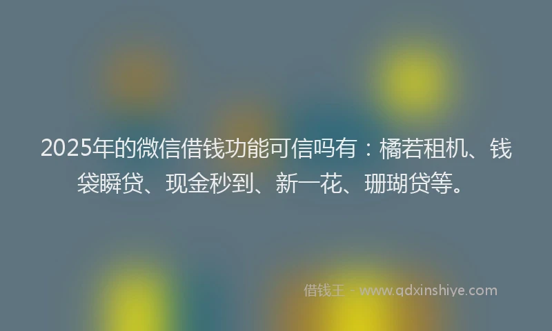 2025年的微信借钱功能可信吗有：橘若租机、钱袋瞬贷、现金秒到、新一花、珊瑚贷等。