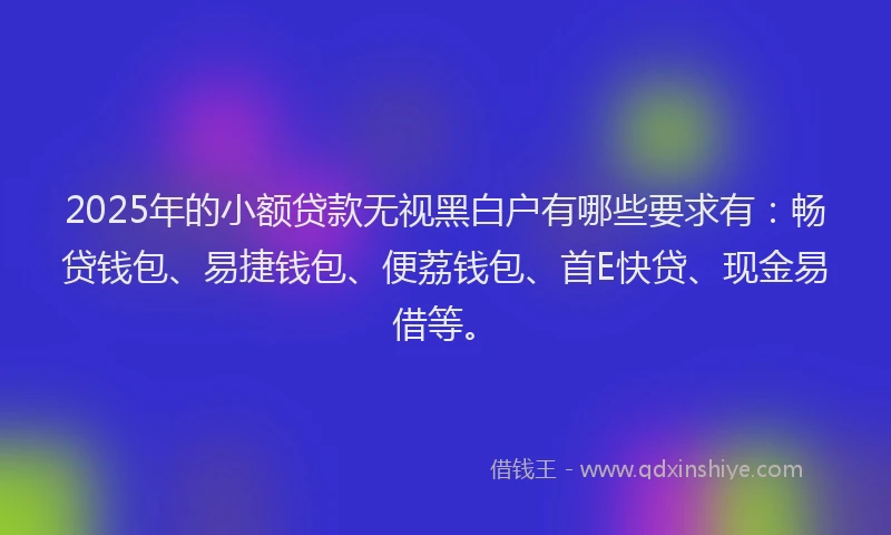 2025年的小额贷款无视黑白户有哪些要求有：畅贷钱包、易捷钱包、便荔钱包、首E快贷、现金易借等。