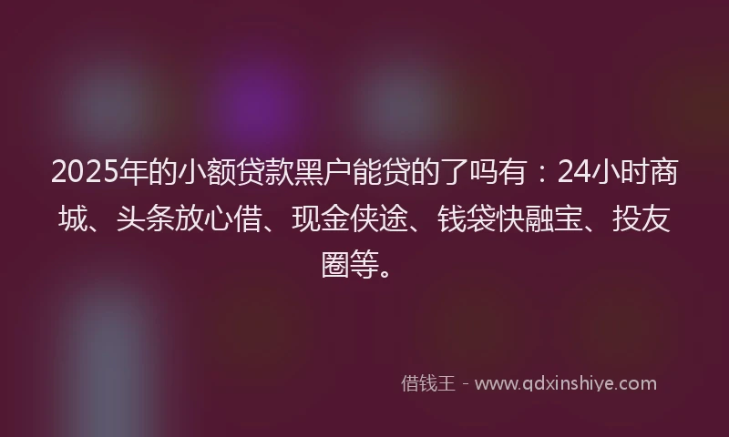 2025年的小额贷款黑户能贷的了吗有：24小时商城、头条放心借、现金侠途、钱袋快融宝、投友圈等。