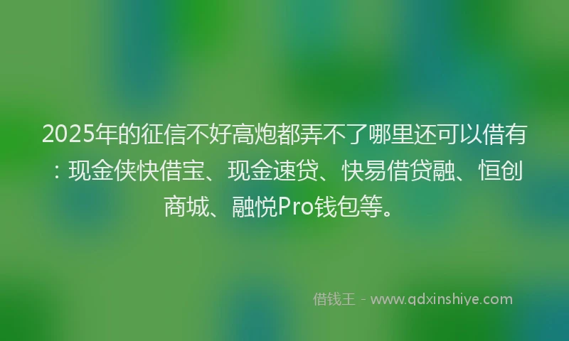 2025年的征信不好高炮都弄不了哪里还可以借有：现金侠快借宝、现金速贷、快易借贷融、恒创商城、融悦Pro钱包等。