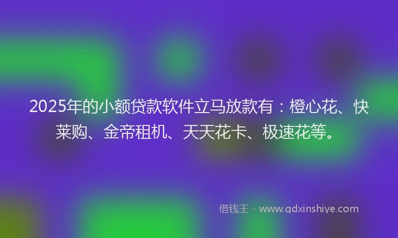 2025年的小额贷款软件立马放款有：橙心花、快莱购、金帝租机、天天花卡、极速花等。