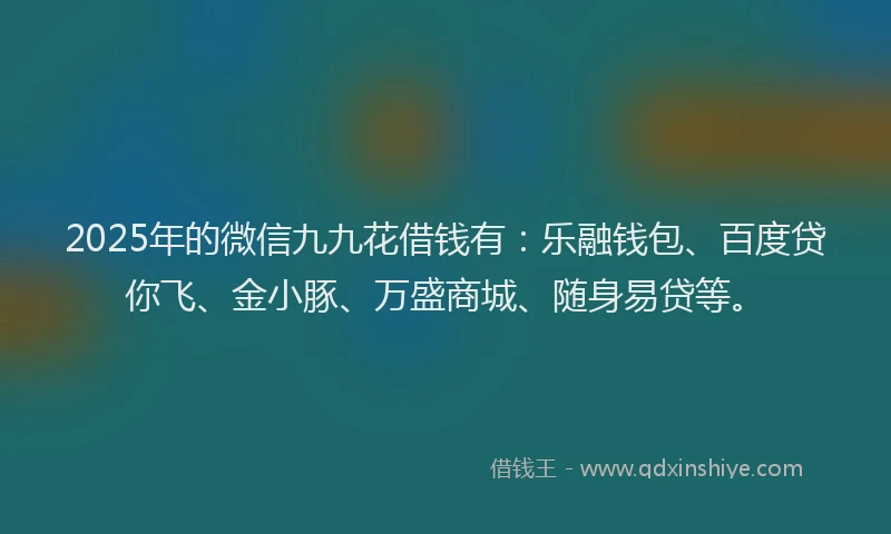 2025年的微信九九花借钱有:乐融钱包、百度贷你飞、金小豚、万盛商城、随身易贷等。