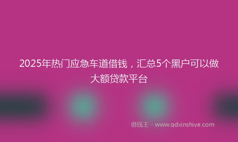 2025年热门应急车道借钱，汇总5个黑户可以做大额贷款平台