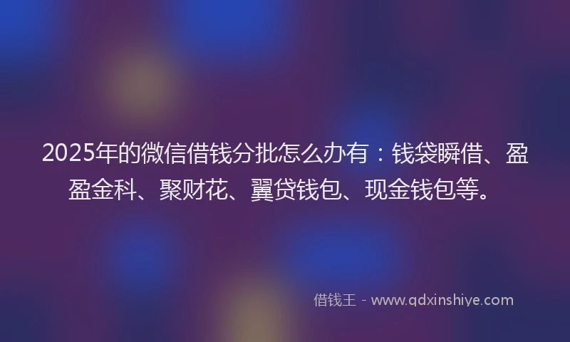 2025年的微信借钱分批怎么办有：钱袋瞬借、盈盈金科、聚财花、翼贷钱包、现金钱包等。
