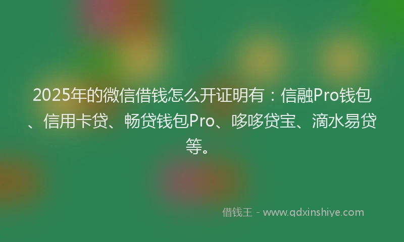 2025年的微信借钱怎么开证明有:信融Pro钱包、信用卡贷、畅贷钱包Pro、哆哆贷宝、滴水易贷等。
