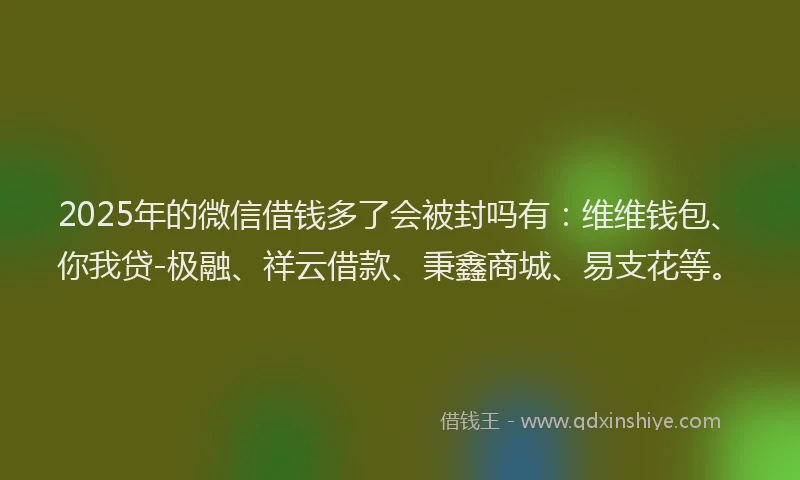 2025年的微信借钱多了会被封吗有：维维钱包、你我贷-极融、祥云借款、秉鑫商城、易支花等。