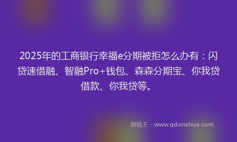 2025年的工商银行幸福e分期被拒怎么办有：闪贷速借融、智融Pro+钱包、森森分期宝、你我贷借款、你我贷等。