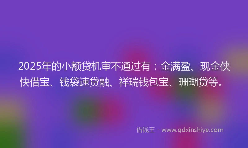 2025年的小额贷机审不通过有：金满盈、现金侠快借宝、钱袋速贷融、祥瑞钱包宝、珊瑚贷等。