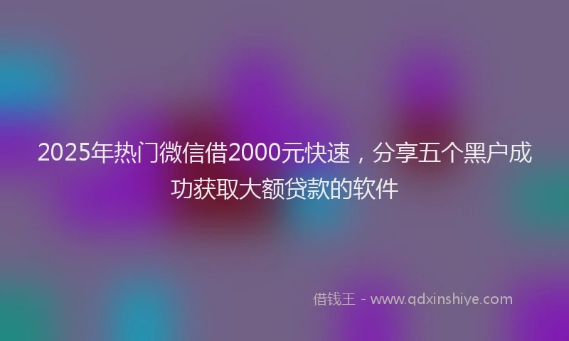 2025年热门微信借2000元快速,分享五个黑户成功获取大额贷款的软件