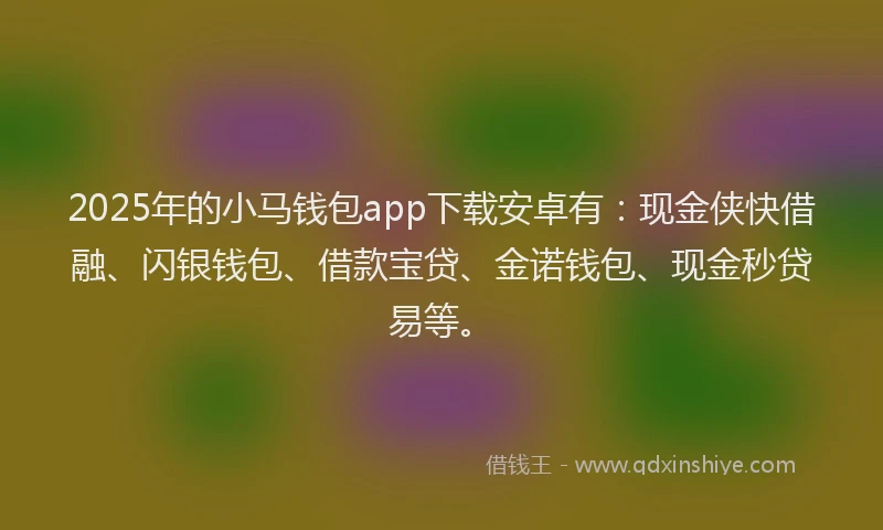 2025年的小马钱包app下载安卓有：现金侠快借融、闪银钱包、借款宝贷、金诺钱包、现金秒贷易等。