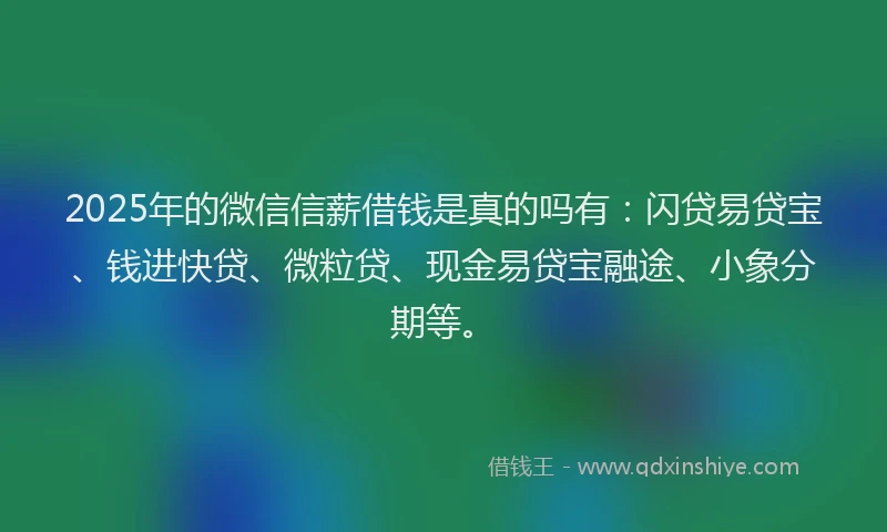 2025年的微信信薪借钱是真的吗有：闪贷易贷宝、钱进快贷、微粒贷、现金易贷宝融途、小象分期等。