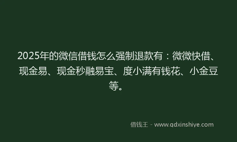 2025年的微信借钱怎么强制退款有：微微快借、现金易、现金秒融易宝、度小满有钱花、小金豆等。