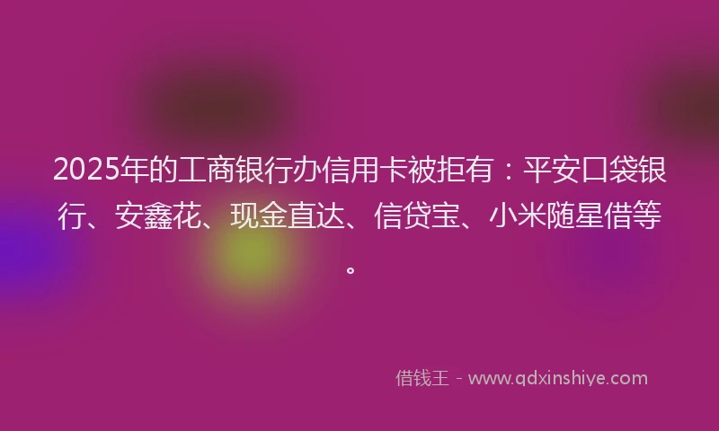 2025年的工商银行办信用卡被拒有:平安口袋银行、安鑫花、现金直达、信贷宝、小米随星借等。