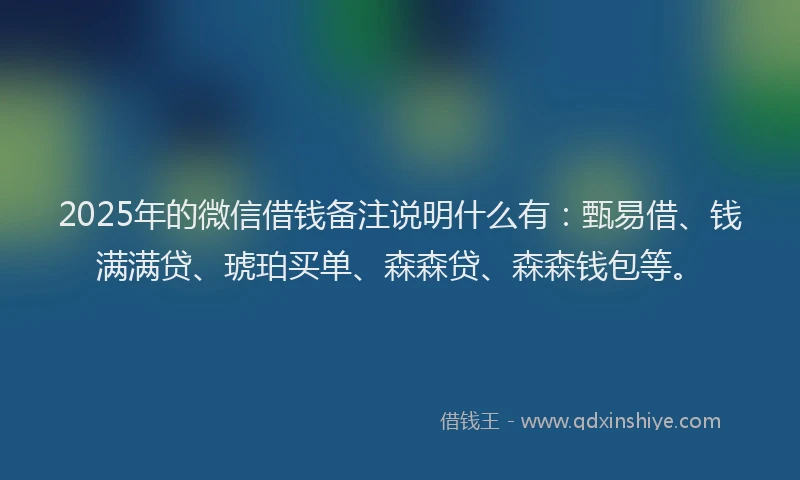 2025年的微信借钱备注说明什么有：甄易借、钱满满贷、琥珀买单、森森贷、森森钱包等。