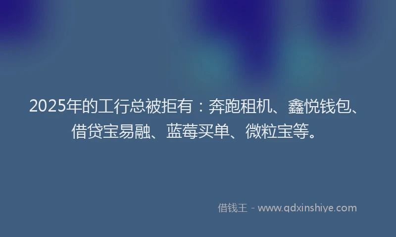 2025年的工行总被拒有：奔跑租机、鑫悦钱包、借贷宝易融、蓝莓买单、微粒宝等。