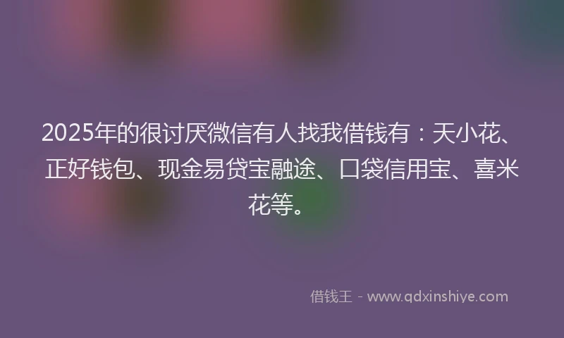 2025年的很讨厌微信有人找我借钱有：天小花、正好钱包、现金易贷宝融途、口袋信用宝、喜米花等。
